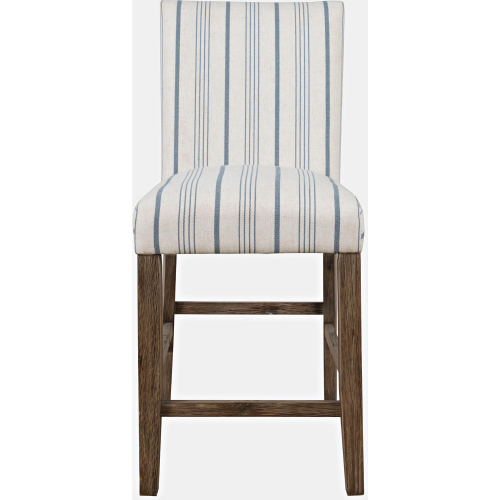 Eastern Tides Counter Stool in Blue & White Stripe Fabric (Set of 2)